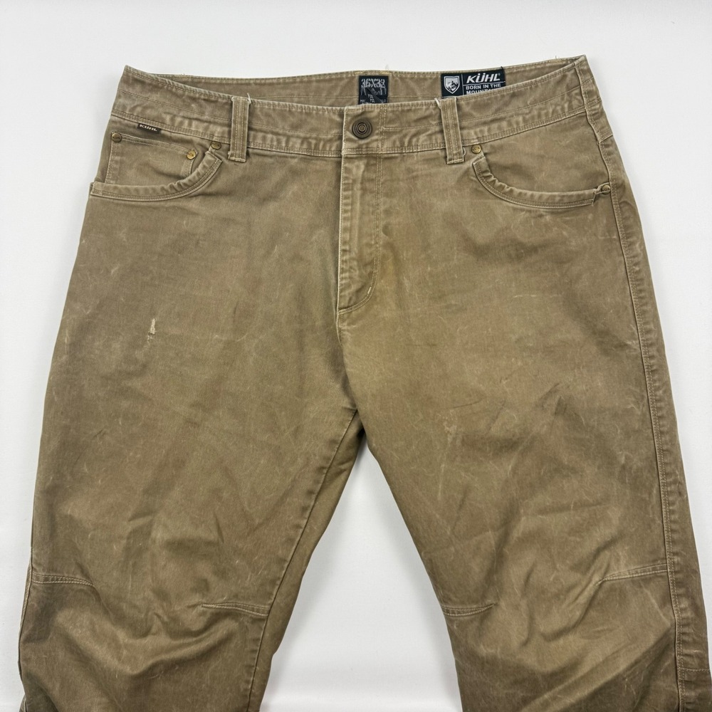 Kuhl Rydr Men 36x32 Brown Vintage Patina Dye Articulated Knee Work Pants 36x31
